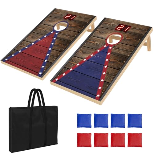 Electronic Cornhole Board Set (4x2ft, 3x2ft, 2x1ft) - Automatic Scoring Corn Hole Game for Adults & Kids - Infrared Sensing Wood Set with 8 Bags & Carry Case for Backyard, Party & Tailgates - size: 4 x 2 ft