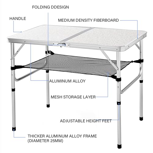 YUFIFAIRY Aluminum Camp Table, Folding Table Portable,Lightweight,Foldable with 2 Adjustable Height, Indoor Outdoor Table for Cooking, Picnic, 2 Heights, 36''L x24''W - color: Silver, size: 36''L x24''Wx28"H