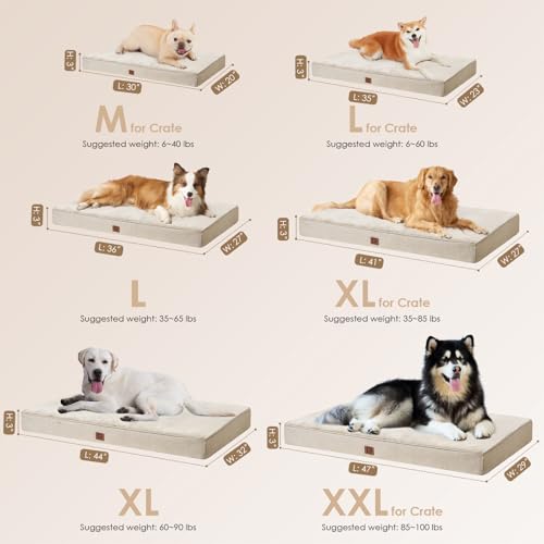 EHEYCIGA Orthopedic Dog Bed Waterproof 35"x23", Memory Foam Pet Bed for Larged Size Dogs, Washable Pet Mat with Removable Cover, Beige - color: Beige, size: 35.0"L x 23.0"W x 3.0"Th