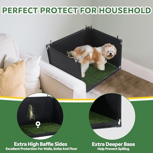 MABOZOO Dog Pee Pad Holder with Artificial Grass, 25 * 21 * 15.7 in Foldable Indoor Dog Potty Tray with Hemmed Edge, No Spill Pee Pad Holder Tray Puppy Litter Box for Dogs - size: Medium