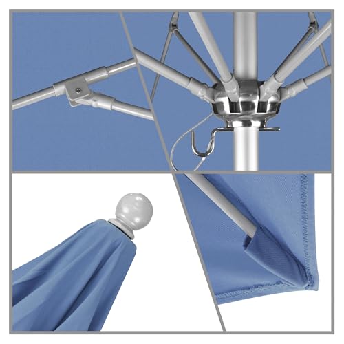 California Umbrella 9' Round Aluminum/Fiberglass Umbrella, Push Open, Silver Pole, Olefin Frost Blue Fabric - color: Frost Blue