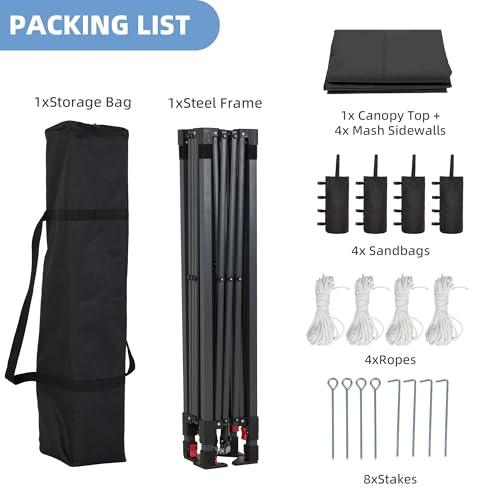 GDY 10x10 Pop up Canopy Tent with Mosquito Netting, Easy up Gazebo for Patio, Camping and Garden, Includes 4 Sandbags, Black - color: Black, size: 10x10 with Mosquito Netting