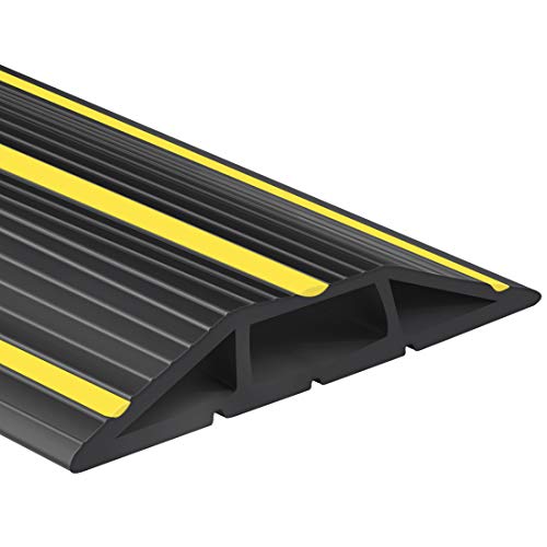 6.5Ft Cord Covers for Wires on Floor, 3-Channel Floor Cord Cover with Anti-Slip Base & Yellow Warning Strips, Extension Cord Covers for Floor, Ideal for Home, Office, Outdoor Use - color: Black&Yellow, size: 6.5FT