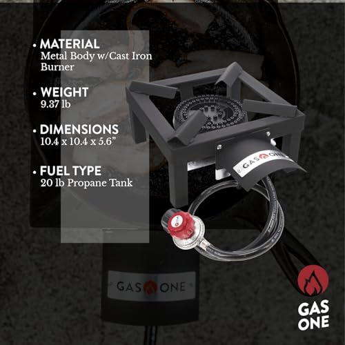 GasOne High Pressure Single Propane Burner - Outdoor Cooking with Heat Shield and Guard – Propane Burner Head for Camping, Tailgating, Seafood Boil, Home Brewing - Patented - color: Black, size: Single Burner