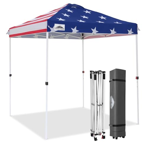 EAGLE PEAK Pop Up Canopy Tent with Wheeled Carry Bag, 8 Stakes, 4 Ropes, Easy Set Up Tent Canopy, 6.6x6.6 ft, American Flag - color: American Flag, size: 6.6x6.6