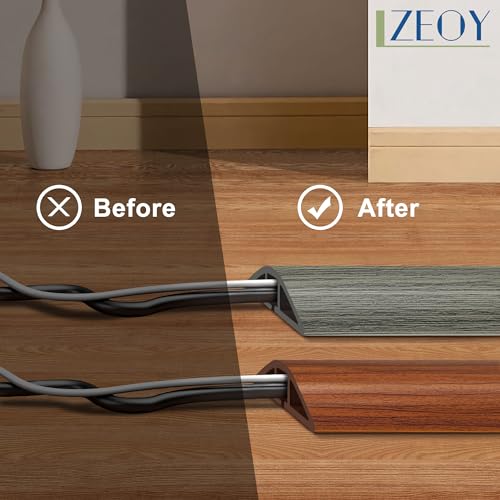 6FT Cord Covers, Walnut Wood Floor Cable Management - Protects Cords, Cavity: 0.47" x 0.24" - color: Dark Drown, size: W2" × L6'
