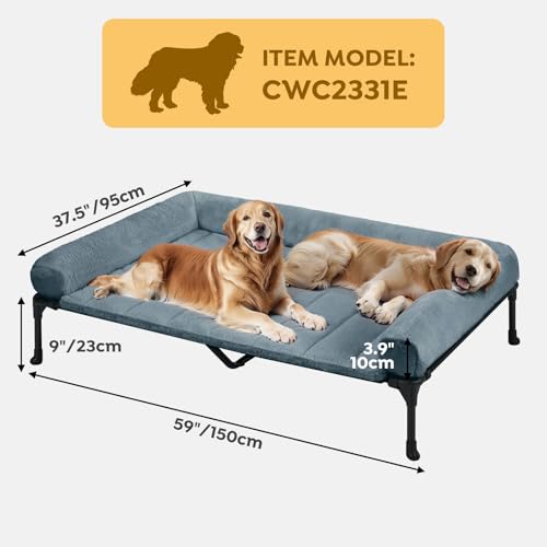 Veehoo Orthopedic Elevated Dog Bed with Fluffy Plush Bolster Cushion, Indoor Raised Dog Beds for Large Dogs, Soft Pet Sofa Cot with Removable Washable Mat, No-Slip Feet, 59 x 37 inches, Haze Blue - color: Haze Blue, size: 59.0"L x 37.0"W x 9.0"Th