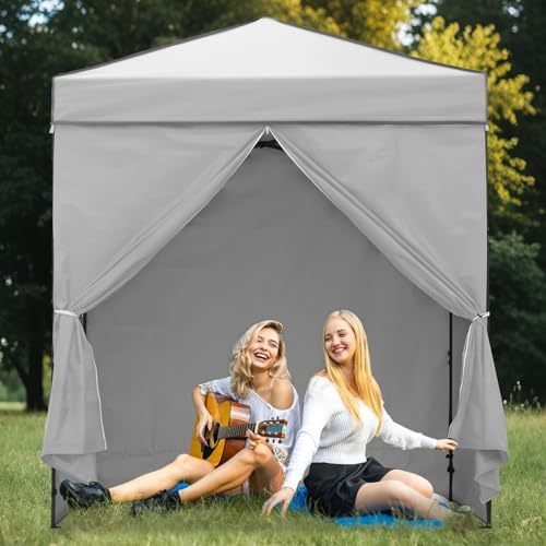 EAGLE PEAK 6x4 Instant Pop Up Canopy Tent with 4 Side Wall Panels, Straight Leg Sun Shelter, Portable Canopy with Carry Bag for Camping, Beach & Sports, Gray - color: Gray, size: Four Walls