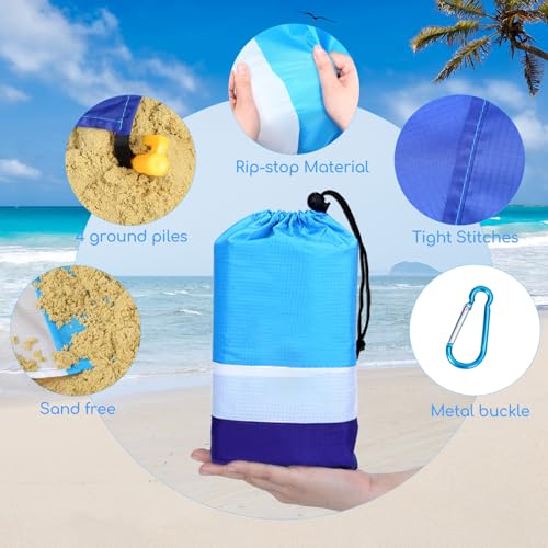 Beach Blanket Waterproof Sandproof Oversized Lightweight 78''×110'' 1-7 Adults Blanket Beach Large Picnic Mat for Travel Camping Hiking Picnic - color: Blue White, size: 78''x110''