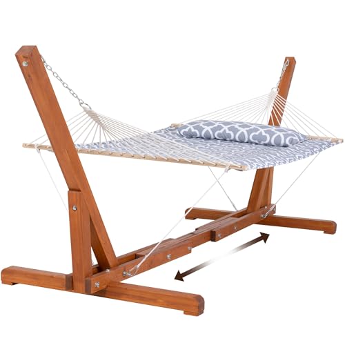SUNCREAT Freestanding Hammocks with Stands Included, Double Quilted Hammock with Frame, 475 lbs Capacity, Gray Pattern - color: Quilted- Gray Pattern