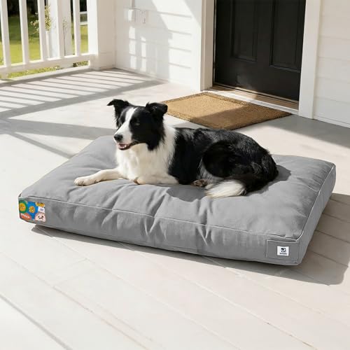 Sytopia 36 Inch Canvas Outdoor Dog Bed for Large Dogs, Waterproof Washable Removable Cover, Indoor Patio Pet Pad for Crate, Light Grey - color: Light Grey, size: Large