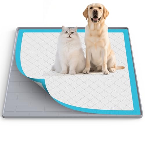 Pee Pad Tray Holder for Dogs,Non-Slip Silicone Dog Puppy Pad Holder,25 x 25 Square Puppy Potty Training Pads,No Spill Raised Lip High Edge,Portable, Leak-Proof Mat Trays for Indoor Floor Protection - color: Light Gray, size: 25"L x 25"W