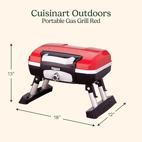 Cuisinart Petite Gourmet Portable Gas Grill, Compact Portable Grill Propane, 150 Sq. In. Cooking Surface, 5,500 BTU Burner Small Gas Grills for Camping, BBQ, Folding Legs and Carry Handles, Red - color: Petit Gourmet Tabletop Gas Grill, Red