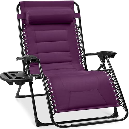 Best Choice Products Oversized Padded Zero Gravity Chair, Folding Outdoor Patio Recliner, XL Anti Gravity Lounger for Backyard w/Headrest, Cup Holder, Side Tray, Polyester Mesh - Amethyst Purple - color: Amethyst Purple