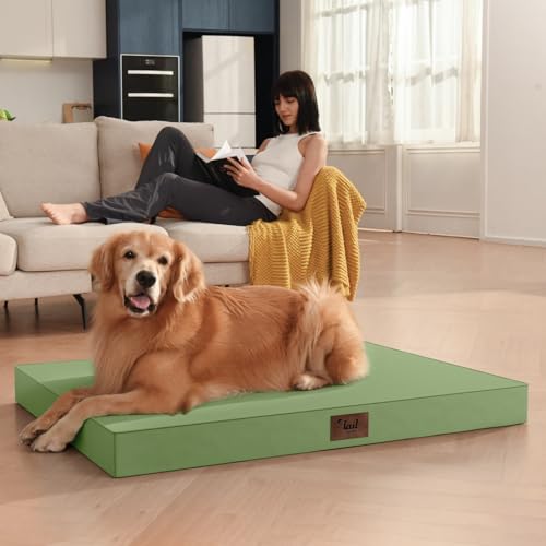 Outdoor Dog Bed for Small Dogs & Cats, Waterproof Dog Crate Mat Orthopedic Egg Crate Foam with Washable Removable Oxford Cover, Light Green - color: Light Green, size: 23.0"L x 17.0"W x 2.5"Th