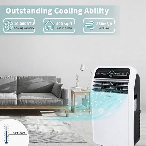 Shinco 10,000 BTU Portable Air Conditioner, Portable AC Unit with Built-in Cool, Dehumidifier & Fan Modes for Room up to 400 sq.ft, RC, 24 Hour Timer, Window Kit - color: SPF1-White-Standard, size: 10000 BTU