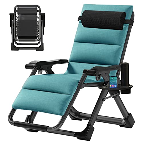 Slsy Zero Gravity Chair, Reclining Lounge Chair with Removable Cushion & Tray for Indoor and Outdoor, Patio Recliner Folding Reclining Chair - color: Linen Persian Green, style: Zero Gravity Chair