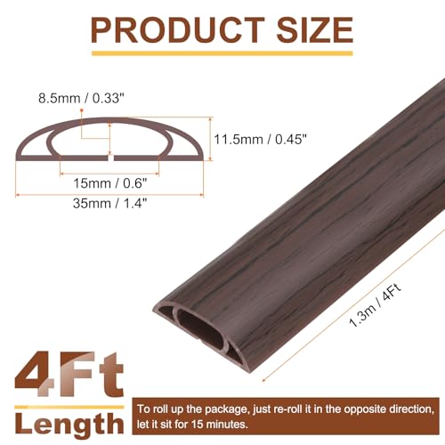 HARFINGTON 4ft Cord Cover Floor W0.6 x H0.33 Inner Channel PVC Hide Extension Cable Floor Wire Hider Wire Covers Protector for Prevent Cable Trips Cables Management, Wood Black - color: Wood Black, size: 4ft