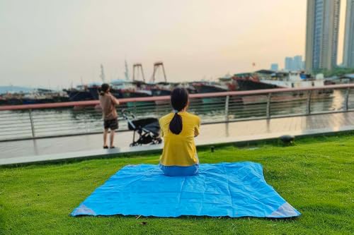 Orga'Neat Pocket Picnic Blanket, Beach Mat Waterproof Sandproof, Compact Lightweight Small Tarp for Camping, Hiking, Backpacking, Festival, Travel, Foldable in Bags (Blue/Grey, 55"x60") - color: Blue/Grey, size: 55"x60"