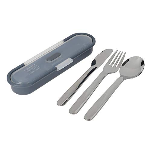 Built Travel Cutlery Set in Case, 18/8 Stainless Steel Spoon, Knife and Fork, 20 x 6 x 3cm, Silver