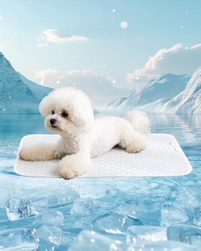 Dog Cooling Mat - Instant Cooling Pet Bed for Dogs & Cats, 6-12°F Drop, Non-Toxic & Machine Washable, Anti-Slip Bottom, Cool Mat for Indoor & Travel Use Light Gray 28" x 22" - color: Light Gray, size: M (28" x 22")