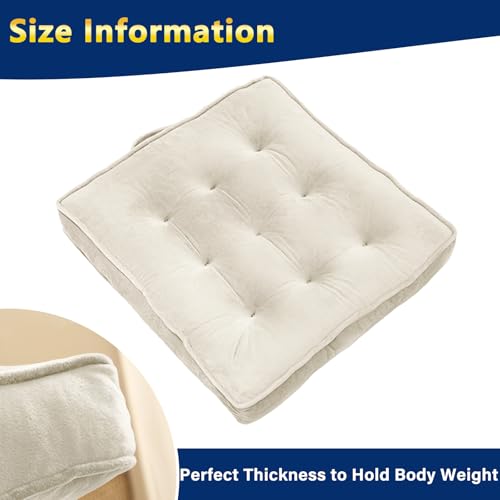 1 MIDDLE ONE Floor Pillow Set of 2, Memory Foam Meditation Cushion, Floor Cushions for Adults Sitting, Large Square Seat Cushions for Yoga, Living Room, 20x20 Inch (Off-White) - color: Off-white, size: 20x20 Inch(Pack of 2)