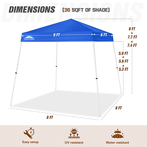 EAGLE PEAK 8x8 Slant Leg Pop-up Canopy Tent Easy One Person Setup Instant Outdoor Beach Canopy Folding Portable Sports Shelter 8x8 Base 6x6 Top (Blue) - color: Blue, size: 8x8