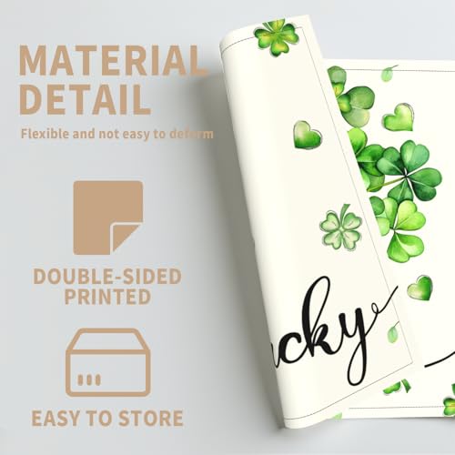 Lucky Shamrocks Placemat Set of 4, 12x18 Inch Green Clovers in Jar Holiday Linen Washable Heat Resistant Table Mats for Farmhouse Dinner Party Spring Season Decor - color: Lucky Shamrock Jar