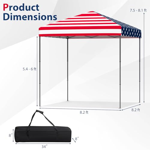Tangkula 6.6x6.6 Ft Pop Up Canopy, 1 Person Instant Setup Portable Canopy Tent with Center Lock, UPF 50+ Sun Protection, 8 Stakes, 4 Ropes, Carrying Bag - color: American Flag Printing, size: 6.6x6.6FT