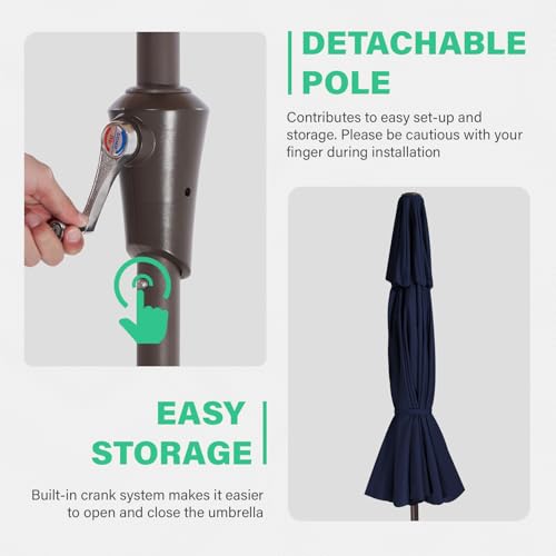 JEAREY 9 ft 2-Tiers Patio Umbrellas Outdoor Table Market Umbrella w/Push Button Tilt/Crank, 8 Sturdy Ribs, UV Protection Waterproof Sunproof(Navy Blue) - color: Navy Blue