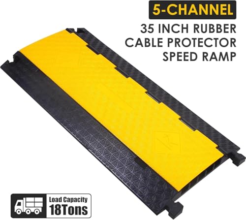 OrangeStar 2-Pack Rubber Cable Protector Ramp Heavy Duty 5-Channel Wire Cord Cover Ramps 18 Tons Load Capacity Traffic Speed Bumps for Driveway - color: 5-Channel (2-Pack)