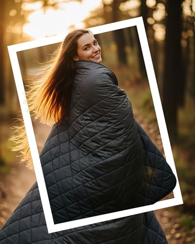 DUKUSEEK Waterproof Stadium Blanket, Outdoor Blankets Waterproof Windproof for Cold Weather, Emergency Warm Blanket with Quilted Cotton and Thick Fleece for Picnic, Camping, Outdoor Sports