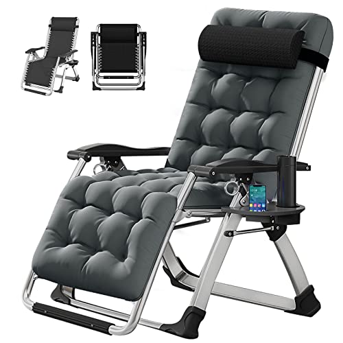 DoCred Zero Gravity Chair, Lawn Recliner, Reclining Patio Lounger Chair, Folding Portable Chaise with Detachable Soft Cushion, Cup Holder, Headrest - color: Smoky Gray, style: Zero Gravity Chair