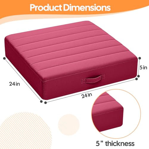 MeMoreCool Square Floor Pillow Seating for Adults Kids, Large Meditation Cushion Floor Pillow with Thick Foam & Soft Tufted Cover, Washable Big Pillow Seat Floor Cushion for Sitting Yoga 24" Wine - color: Magenta, size: 24 Inch