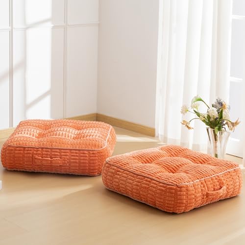 6" Washable Floor Pillow Cushion for Adults, Meditation Cushion Pillow, Removable Tufted Blended Corduroy Cover, Large Square Floor Sitting for Tatami Living Room or Yoga, 2Pack, Machine Washable - color: Square Coral, size: 6" Thick(pack of 2)