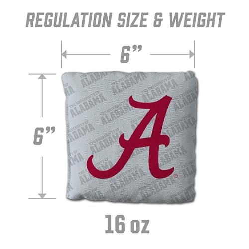 YouTheFan Officially-Licensed NCAA Set of 4 Cornhole Bags - All Weather Regulation 6” x 6” Size - 16oz Weight - Designed in USA - color: Alabama Crimson Tide - Grey
