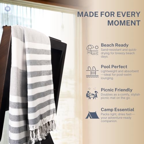Cotton Turkish Beach Towel with Towels Oversized 36"x72" Pool Absorbent Extra Large Quick Dry Sand Travel Towel (Mélange Drift, 2 Pack) - color: Mélange Drift, size: 2 Pack