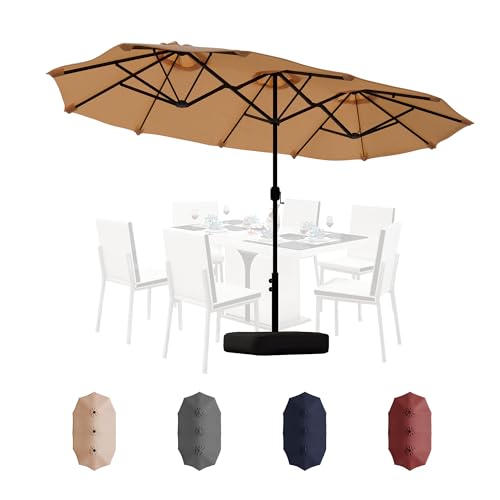 Shintenchi 13FT Large Patio Umbrella with Base, Outdoor Double-Sided Rectangular Shade with Crank Handle for Poolside Lawn Garden, Khaki - color: Khaki, size: 13FT