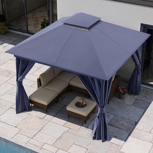 LAUSAINT HOME 10'x10' Outdoor Gazebo, Metal Frame Heavy Duty Patio Canopy Tent Shelter with Double Roofs, Mosquito Nettings and Privacy Screens for Backyard, Garden, Lawn, Navy Blue - color: Navy Blue, size: 10'x10'