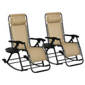 Outsunny Set of 2 Outdoor Rocking Chairs, Foldable Reclining Zero Gravity Lounge Rocker with Pillow, Cup & Phone Holder, Combo Design with Folding Legs, Beige - color: Beige, size: 2 Packs