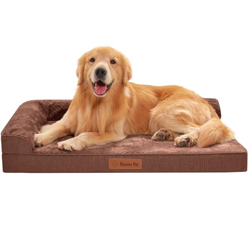 Rainmr Orthopedic Dog Beds for Large Dogs, Memory Foam Dog Beds Large Sized Dogs, Washable Removable Cover, Nonskid Bottom, Waterproof, for Indoor, Outdoor, Crate ＆ Car Use, 36x27x6 Inches, Brown Grey - color: Standard Version-Brown, size: 36.0"L x 27.0"W