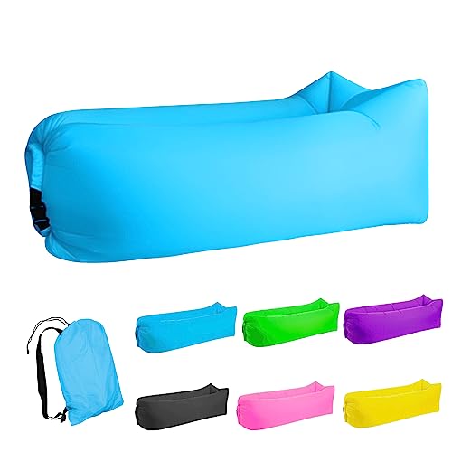 Inflatable Lounger Air Sofa Hammock, Inflatable Couch for Camping, Portable Waterproof Anti-Air Leaking Pouch Couch Air Chair for Outdoor, Beach, Hiking, Picnics, Music Festivals (Blue) - color: Blue