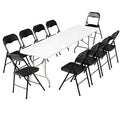 Elevon Folding Table Set with 10 Black Folding Chairs,8 Feet Heavy Duty Fold-in-Half Utility Table Sets for Picnic, Event, Training, Outdoor Activities, at Home and Commercial Use - size: 8 feet, style: With 10 Black Chair