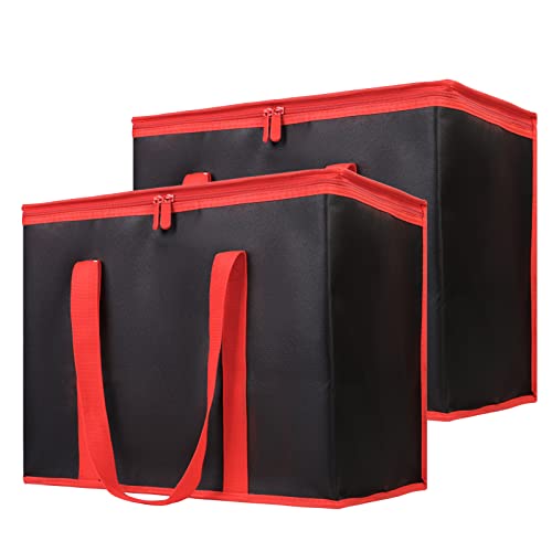 Bodaon 1-Pack Insulated Reusable Grocery Shopping Bags, X-Large Picnic Cooler Bag with Top Cold, Insulated Food/Pizza Delivery Bag (Black-Red Edge) - color: Black-red Edge, size: X-Large