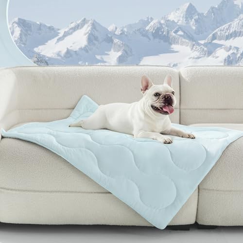 MIXJOY Cooling Blanket for Medium Dogs Breathable, Dual-Sided with Q-MAX>0.5, Lightweight Pet Cooling Throw Blanket Summer for Sofa & Dog Bed, Washable Soft Dog Cat Cold Mat Durable, Aqua Blue, 30x40 - color: Aqua Blue, size: M(30x40'')