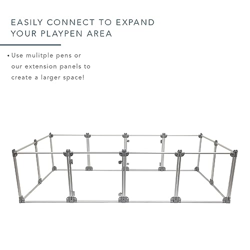 Front Row Foldable Dog Playpen – Durable and Portable Puppy Playpen for Exercise, Rest & Play – Clear Fence Panels with Aluminum Rods and Crate for Dogs and Other Small Pets (Silver, 6-Panel) - color: Silver