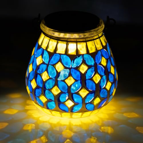 Starsoul Solar Lanterns Outdoor Waterproof, Gorgeous Mosaic Solar Lantern Outdoor Garden Decor, Solar Hanging Lights for Outside Patio Yard - color: Blue