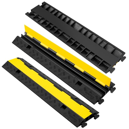 2 Channel 3 Pack Cable Protector Ramp Traffic Wire and Hose Ramp Cord Cover Heavy Duty Channels 11,000 lbs Load Capacity Cable Wire Ramps Speed Bump Driveway Cable Protective Cover - size: 2 Channel 3 Pack