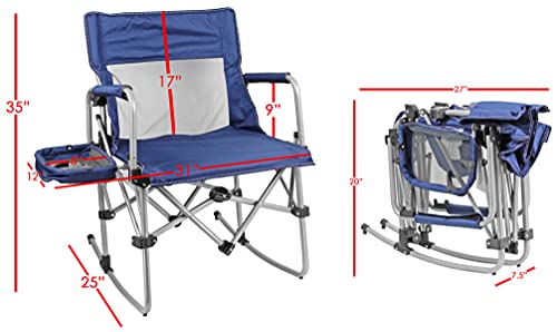 Zenithen Portable Outdoor Rocking Director's Folding Chair with Side Table Perfect for Sporting Events, Outdoor Activities, Camping, Patio Furniture, and Relaxing, Navy - color: Navy