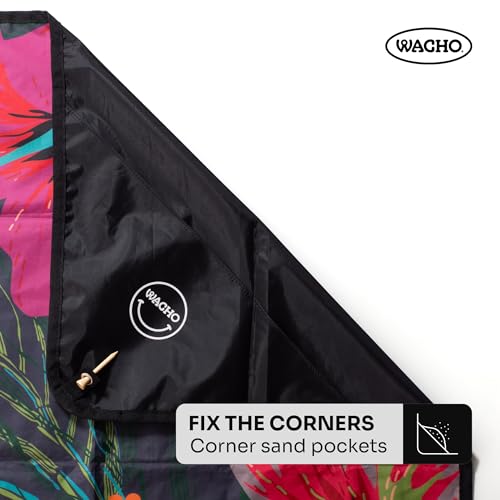 Wacho Beach Blanket Waterproof Sandproof and Picnic Blanket - Large Outdoor Blanket for Camping, Beach & Travel - Foldable Picnic Mat with Carry Bag- Beach Essentials - Hibiscus Floral - color: Red and Dark Blue